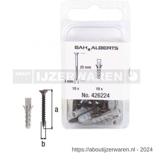 GAH Alberts schroef- en pluggenset staal gebruineerd diameter 3x25 mm set 10 stuks - W51500004 - afbeelding 1