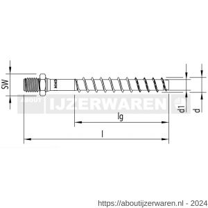 Heco Multi-Monti-Plus ST schroefstokanker 6,0x55 mm met metrisch buitendraad SW 10 zeskantkop verzinkt blauw A2K 100 stuks VARIANTA verpakking - W50802117 - afbeelding 2