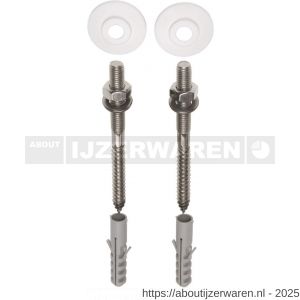 FISI wastafelbevestigingsset stokeind M10x110 mm RVS A2 met plug, ring, moer en geleidring - W40896556 - afbeelding 1