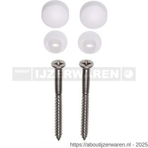 FISI closet toilet bevestigingsset DIN 7995 6.0x70 mm RVS A2 plug, rozet en afdekkap wit - W40896515 - afbeelding 1