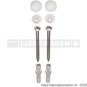 FISI closet toilet bevestigingsset DIN 571 6x70 mm verzinkt plug, rozet en afdekkap wit - W40896517 - afbeelding 1