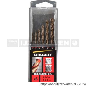 Diager HSS Cobalt staalborenset 6 stuks 2-3-4-5-6 en 8 mm - W40877193 - afbeelding 3