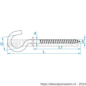 GebuVolco 014 schroefhaak met borst 4.40x83 mm ijzer gegalvaniseerd - W50001426 - afbeelding 2