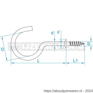 GebuVolco 021 schroefhaak met borst 3.30x30 mm ijzer vermessingd - W50001423 - afbeelding 2