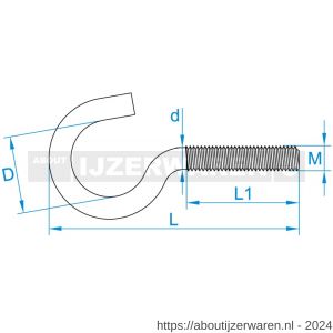 GebuVolco 026 schroefhaak metrisch M8x90 mm ijzer gegalvaniseerd - W50002113 - afbeelding 2