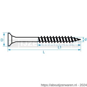 QZ 822 spaanplaatschroef platkop deeldraad 6.0x80/50 mm Pozidriv PZ 3 RVS A2 - W50000662 - afbeelding 3