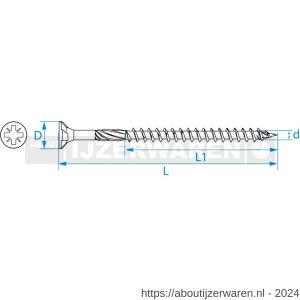 SilverMate 812 spaanplaatschroef platkop deeldraad 6.0x120/65 mm Pozidriv PZ 3 staal gehard verzinkt - W50000336 - afbeelding 4