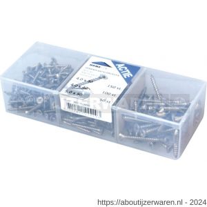 Homefix assortimentskuip spaanplaatschroeven RVS A2 platkop PK Pozidriv PZ 2 4.0x30, 4.0x40 en 5.0x50 mm kuip 300 stuks - W51400091 - afbeelding 1