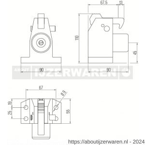 Deni DVZ HDGR V SS deurvastzetter vloermodel met opvanghaak en geveerde stootbuffer ver- en ontgrendelingsshuif exclusief bevestigingsmateriaal Robusto serie RVS - W30204213 - afbeelding 2