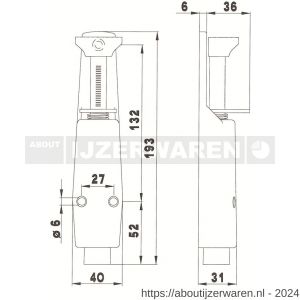 Deni DVZ VL030 SE deurvastzetter voetstift Luxe 40x193 mm schootuitslag 30 mm deur tot 40 kg stang staal verzinkt huis zamac zilver - W30203615 - afbeelding 2