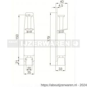 Deni DVZ VL040 SS deurvastzetter voetstift Luxe 35x179 mm schootuitslag 40 mm deur tot 40 kg RVS - W30203614 - afbeelding 2