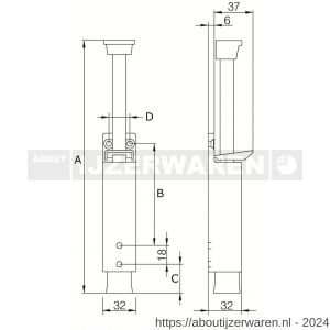 Deni DVZ VL060 SE deurvastzetter voetstift Luxe 32x207 mm schootuitslag 60 mm deur tot 80 kg stang staal verzinkt huis zamac zilver - W30203616 - afbeelding 2