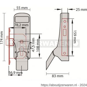 Dulimex DX PO 306 EB SE anti-paniekpushpad 306 SE enkele deur 1-puntssluiting met insteek anti-paniekslot doornmaat 56,9 mm PC-maat 47,5 mm zilvergrijs - W30202461 - afbeelding 2