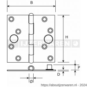 Dulimex DX H161-76762015 scharnier rechte hoeken 76x76 mm losse verzinkte pen staal verzinkt SKG** - W30203924 - afbeelding 2