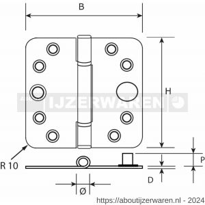 Dulimex DX H165C80895125 nylon glijlagerscharnier 3 mm doorgezette knoop ronde hoeken 80x89 mm verzinkte pen staal verzinkt SKG*** - W30204192 - afbeelding 2