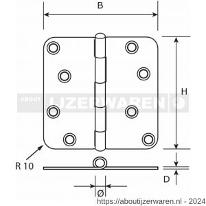 Dulimex DX H167-76762005 scharnier ronde hoeken 76x76 mm losse verzinkte pen staal verzinkt - W30201725 - afbeelding 2