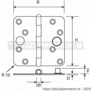 Dulimex DX H367-89893023 scharnier ronde hoeken 89x89 mm losse RVS pen RVS geborsteld SKG*** - W30204039 - afbeelding 2