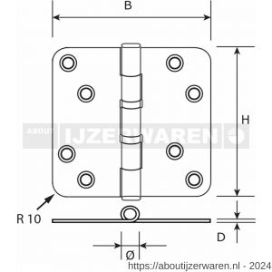 Dulimex DX H167-89892105 kogellagerscharnier ronde hoeken 89x89 mm verzinkte pen staal verzinkt - W30201757 - afbeelding 2