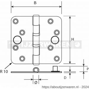 Dulimex DX H167E89892125 kogellagerscharnier 3 mm doorgezette knoop ronde hoeken 89x89 mm verzinkte pen staal verzinkt SKG*** - W30201771 - afbeelding 2