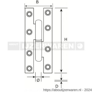 Dulimex DX H168-14700115 paumelle scharnier 140x70 mm links staal verzinkt - W30201862 - afbeelding 2