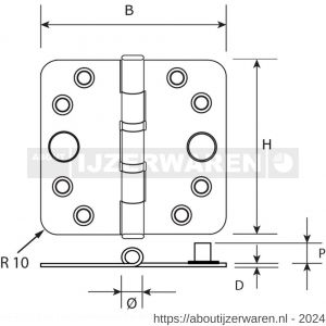 Dulimex DX H367-76762025 kogellagerscharnier ronde hoeken 76x76 mm RVS pen RVS geborsteld SKG** - W30201764 - afbeelding 1