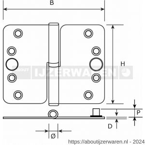 Dulimex DX H379125892323 kogelstiftpaumelle ronde hoeken 125x89 mm rechts RVS geborsteld SKG *** - W30203607 - afbeelding 2