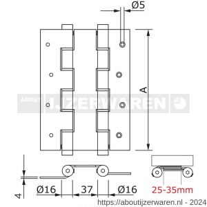 Justor DVDM 180 SE deurveerscharnier dubbel 120 mm muur montage aluminium zilvergrijs - W30204864 - afbeelding 2