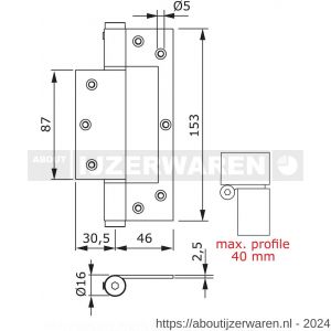 Justor STW 150 SE deurveerscharnier enkel 150 mm hangnaad 2.5 mm aluminium zilver - W30204850 - afbeelding 2