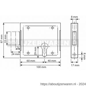 Dulimex DX KB 070PC B opleg-kelderslot voor PC 60 mm links en rechts bruikbaar 2 toeren met rozet en sluitplaat staal verzinkt - W30202006 - afbeelding 2