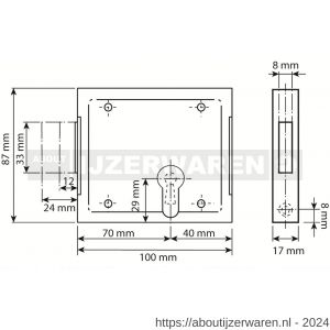 Dulimex DX KB 070BB B opleg-kelderslot voor BB 70 mm links en rechts bruikbaar 2 toeren met sleutelplaat, 2 sleutels en sluitplaat staal verzinkt - W30202008 - afbeelding 2