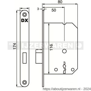 Dulimex DX KS-50-BB BE kastslot doornmaat 50 mm met 2 sleutels ronde voorplaat zwart inclusief rechthoekige sluitplaat - W30204204 - afbeelding 2