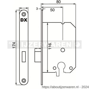 Dulimex DX KS-50-PCSS kastslot doornmaat 50 mm Euro cilinder ronde voorplaat RVS inclusief rechthoekige sluitplaat - W30201986 - afbeelding 2