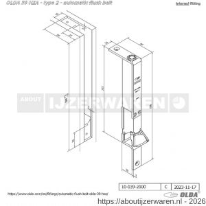 Olda 39 HZA T2 automatische kantschuif type 39 HZA type 2 smal 16 mm staal verzinkt voor stalen-aluminium-houten deuren - W30205052 - afbeelding 2