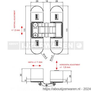 TKZ 3D NP Esprit Z 3D scharnier 29x111 mm CE minimale deurdikte 40 mm zamac nikkel satijn - W30204889 - afbeelding 2