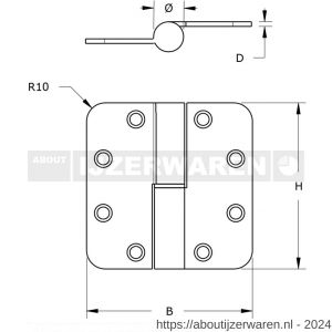 Dulimex DX H179D89892115 kogelstiftpaumelle ronde hoeken 89x89 mm doorgezette knoop links staal verzinkt SKG*** - W30204879 - afbeelding 2