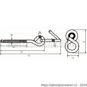 Dulimex DX 376-180 bevestigingshaak met S-haak en kunststof bus houtschroefdraad 180 x diameter 10,6 mm verzinkt - W30200558 - afbeelding 2