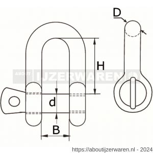 Dulimex DX 550-05E D-sluiting borstbout DIN 82101 WLL 160 kg beugel 6 mm pin 6 mm verzinkt - W30200241 - afbeelding 2