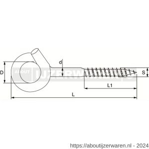 Dulimex DX 370-10E bevestigingshaak met houtschroefdraad 145 x diameter 10.6 mm verzinkt - W30200553 - afbeelding 2