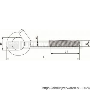 Dulimex DX 375-10E bevestigingshaak met metrische draad 145x10 mm verzinkt - W30200554 - afbeelding 2