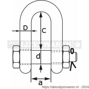 Dulimex DX 570-325BP Black Pin D-sluiting moerbout WLL 3250 kg beugel 16 mm pin 19 mm thermisch verzinkt - W30200202 - afbeelding 2