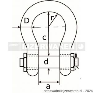 Dulimex DX 560-325BP Black Pin harpsluiting moerbout WLL 3250 KG beugel 16 mm pin 19 mm thermisch verzinkt - W30200286 - afbeelding 2