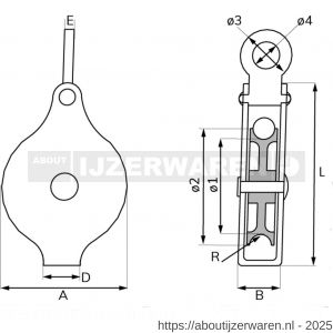 Dulimex DX 950-50E hijskatrol met vast oog polyamide wiel 50 mm elektrolytisch verzinkt per stuk gelabeld - W30204742 - afbeelding 2
