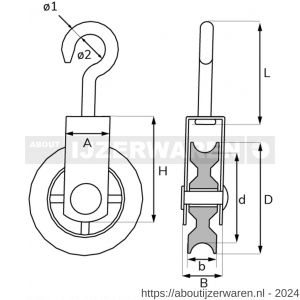 Dulimex DX 953-50E katrol enkel spitse haak polyamide wiel 50 mm elektrolytisch verzinkt per stuk gelabeld - W30204744 - afbeelding 2