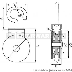 Dulimex DX 956-15E katrol enkel met draaibare haak polyamide wiel 15 mm elektrolytisch verzinkt per stuk gelabeld - W30204755 - afbeelding 2