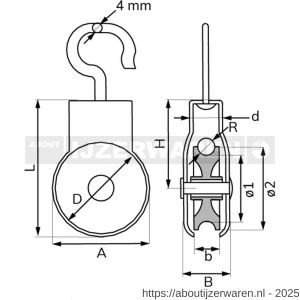 Dulimex DX 959-32E markieskatrol open oog polyamide wiel 32 mm elektolytisch verzinkt per stuk gelabeld - W30204765 - afbeelding 2