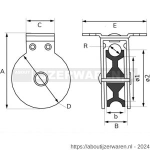 Dulimex DX 962-40E staande katrol enkel polyamide wiel 40 mm elektrolytisch verzinkt per stuk gelabeld - W30204769 - afbeelding 2