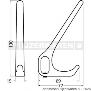 Hermeta 1220 garderobebuis hoed- en jashaak enkel Gardelux 1 naturel EAN sticker - W20100385 - afbeelding 2