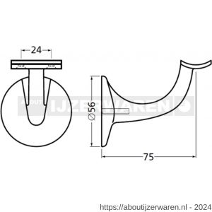 Hermeta 3506 leuninghouder 75 mm holzadel M8 nieuw zilver - W20100855 - afbeelding 2