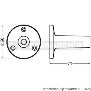 Hermeta 3511 leuninghouder rozet met vaste zuil 71 mm naturel - W20100927 - afbeelding 2