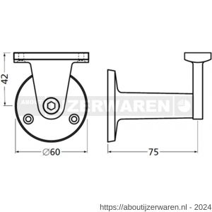 Hermeta 3520 verstelbare samengestelde leuninghouder vlakzadel opschroevend naturel EAN sticker - W20100874 - afbeelding 2